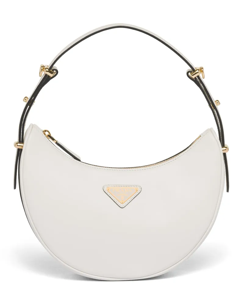 Prada Kleine  Arqué Schultertasche Aus Leder, Damen, Weiss Weiss