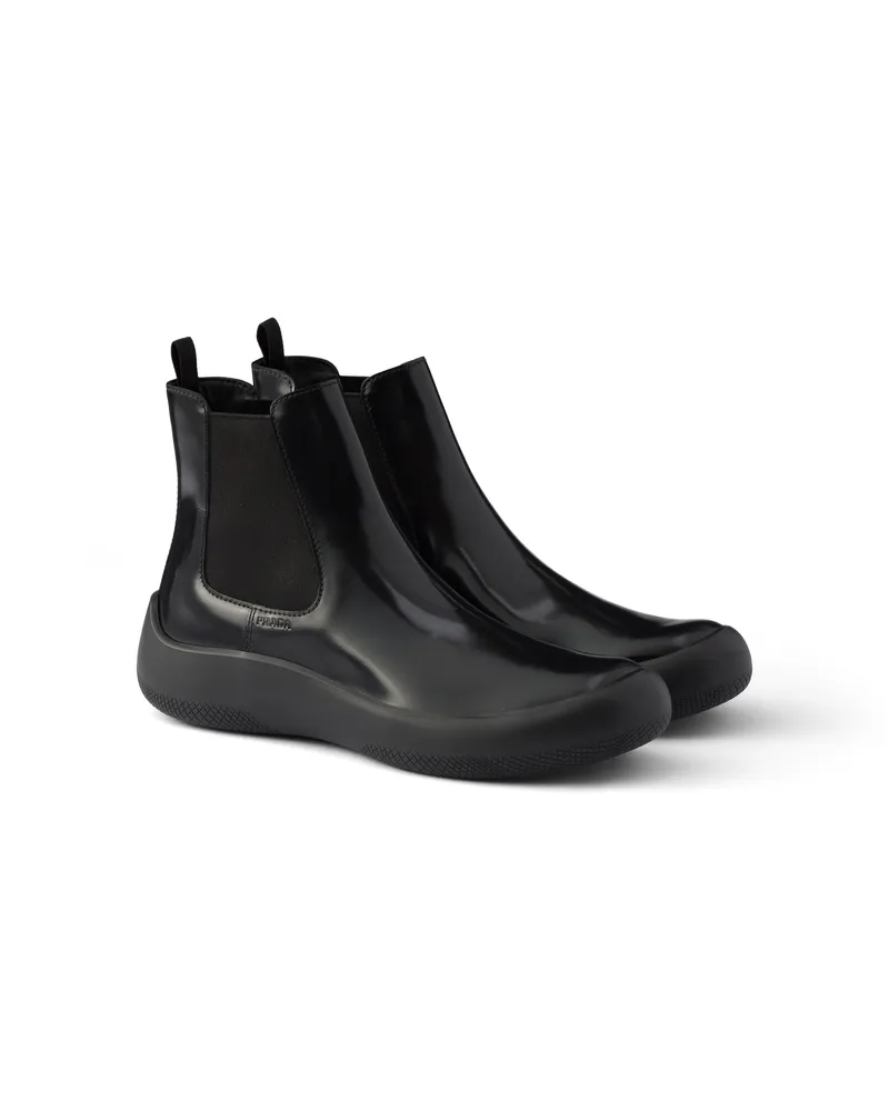 Prada Chelsea Boots Aus Gebürstetem Leder, Herren, Schwarz, Größe 11 Schwarz