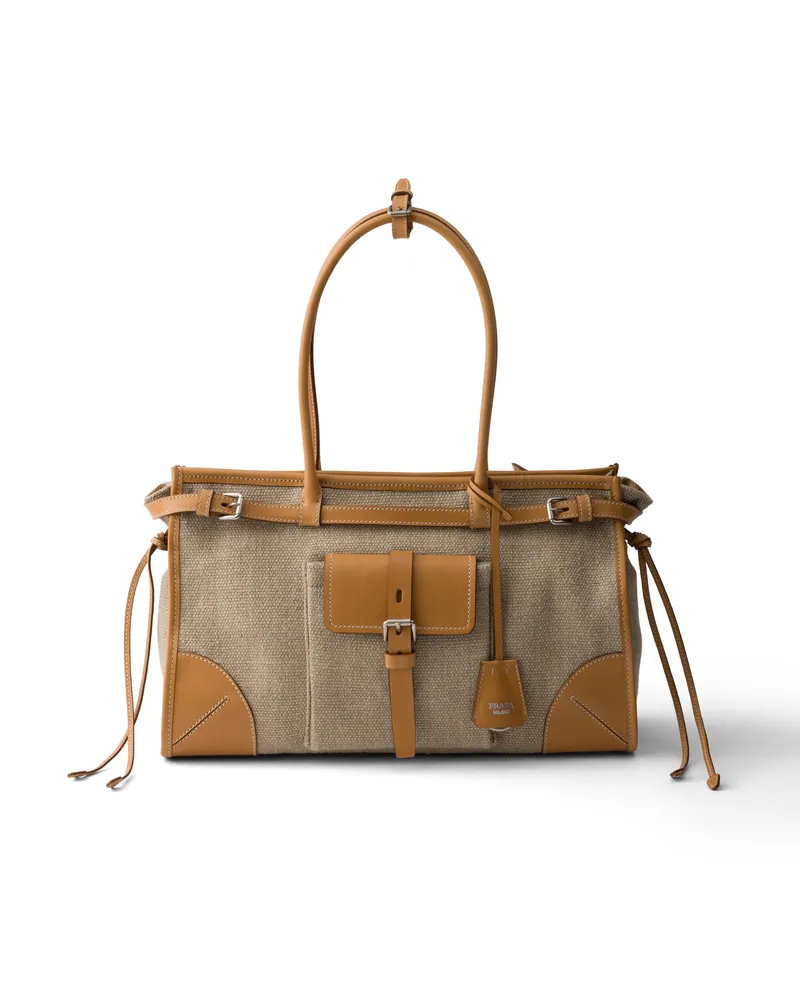 Prada Bonnie Tote Bag Aus Leinen Und Leder, Damen, Seil/natur Seil