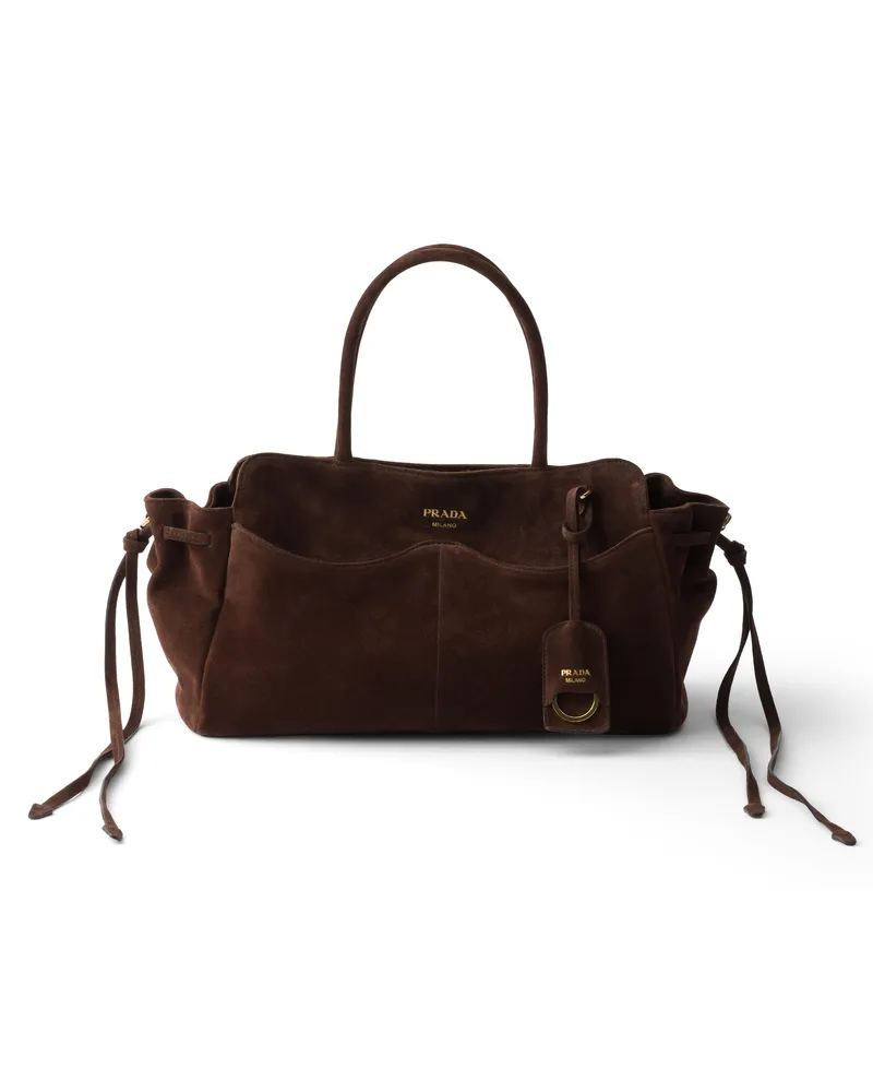 Prada Große  Allusion Tasche Aus Veloursleder, Damen, Dunkelbraun Dunkelbraun