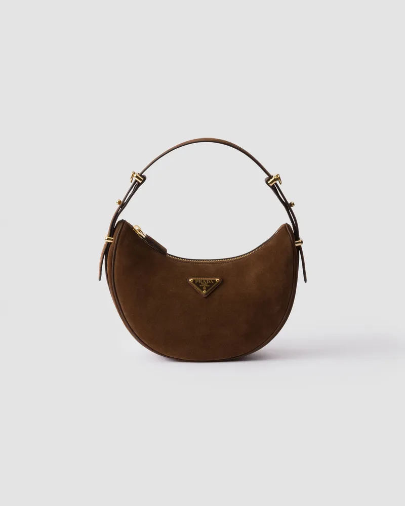 Prada Arqué Schultertasche aus Wildleder Kakaobraun