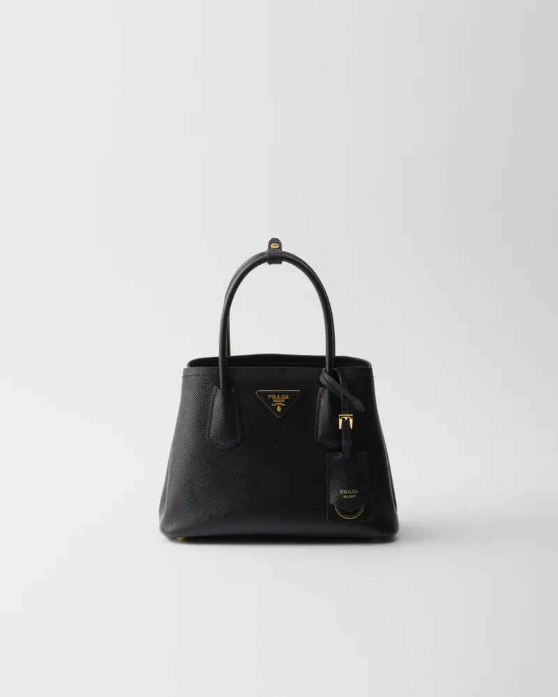 Prada Kleine  Double Tasche aus Saffiano-Leder Schwarz