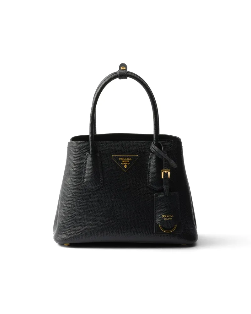 Prada Kleine  Double Tasche Aus Saffiano-leder, Damen, Schwarz Schwarz