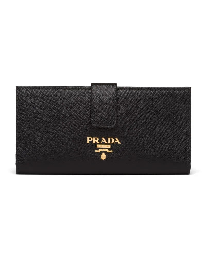 Prada Große Geldbörse Aus Saffiano-leder, Damen, Schwarz/hibiskus Schwarz