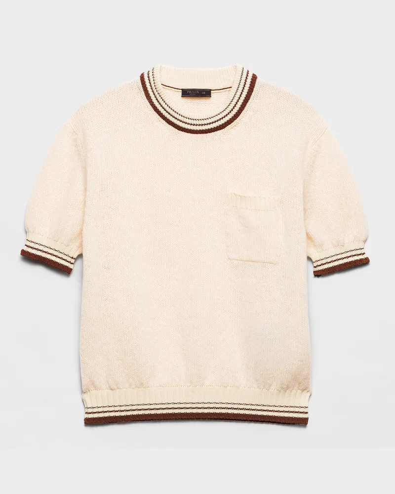 Prada Rundhalspullover aus Shetlandwolle Beige