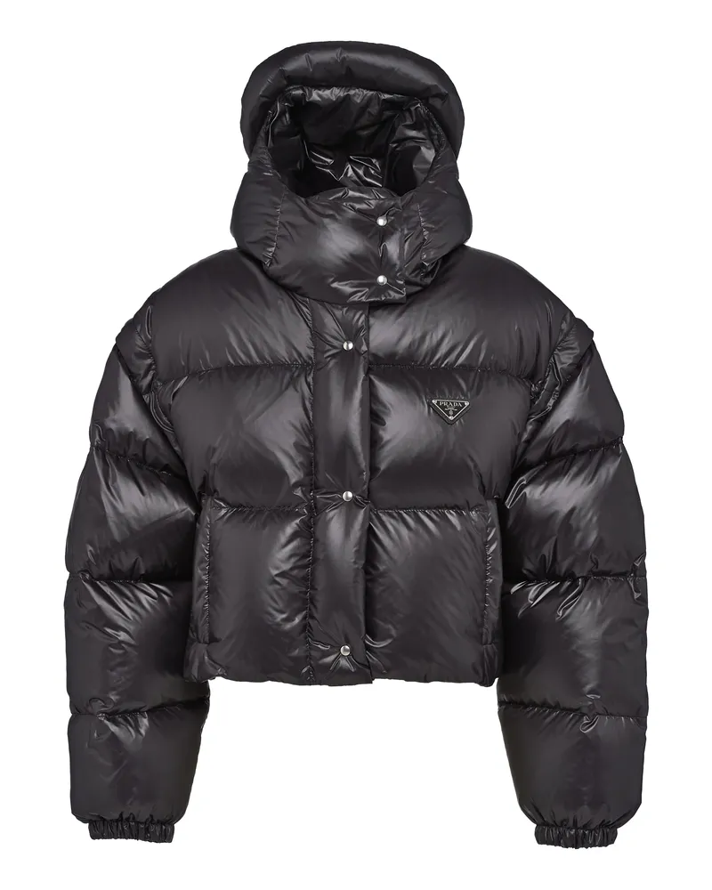 Prada Kurze Wandelbare Daunenjacke Aus Re-nylon, Damen, Schwarz, Größe Schwarz