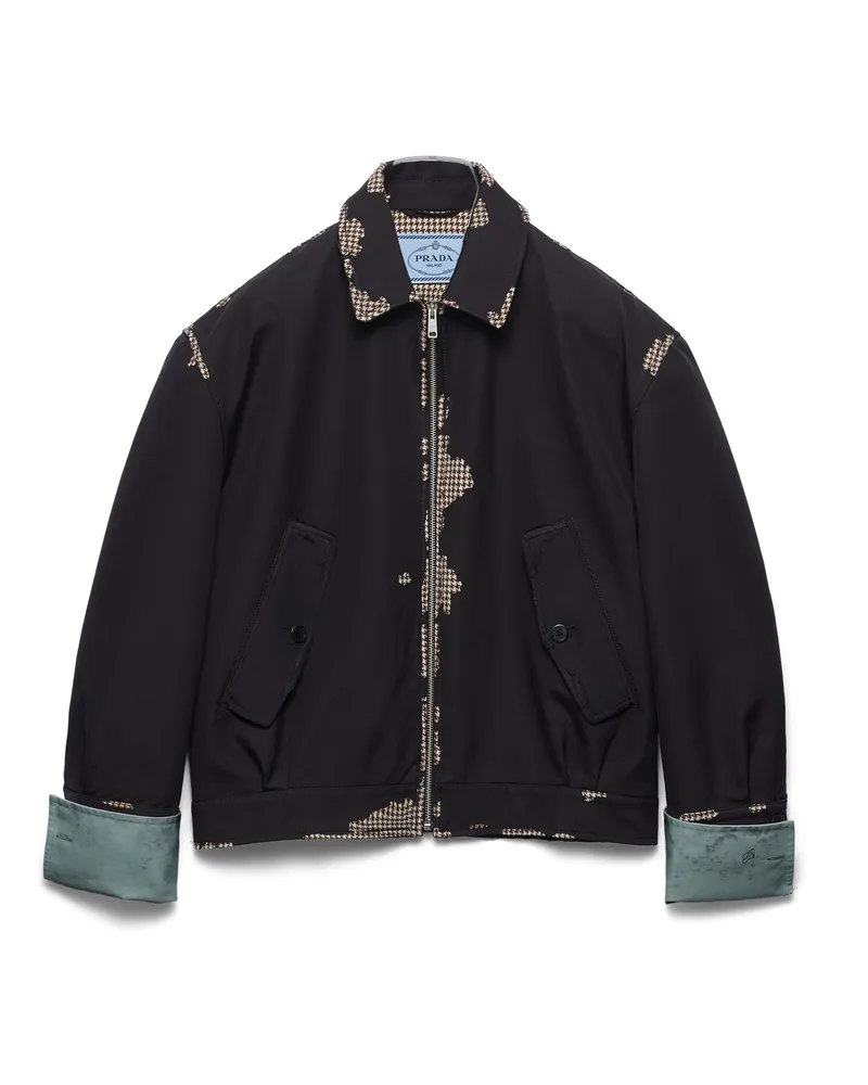 Prada Bonded Leather And Houndstooth Jacket, Damen, Schwarz/elfenbein, Größe Schwarz