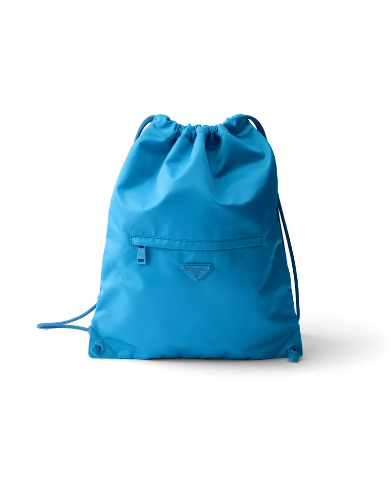 Prada Rucksack Mit Kordelzug Aus Re-nylon, , Hellblau Hellblau