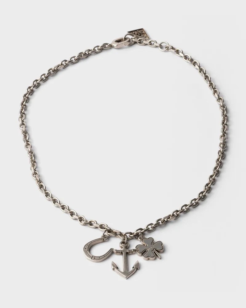 Prada Halskette mit Anhänger aus Metall Dunkelgrau