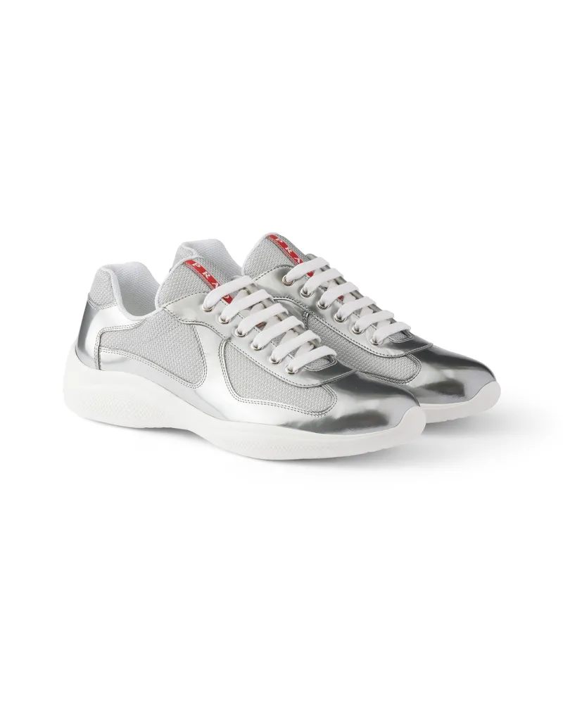 Prada America’s Cup Sneaker Aus Metallic-leder Und Bike-gewebe, Herren, Silber, Größe 13 Silber