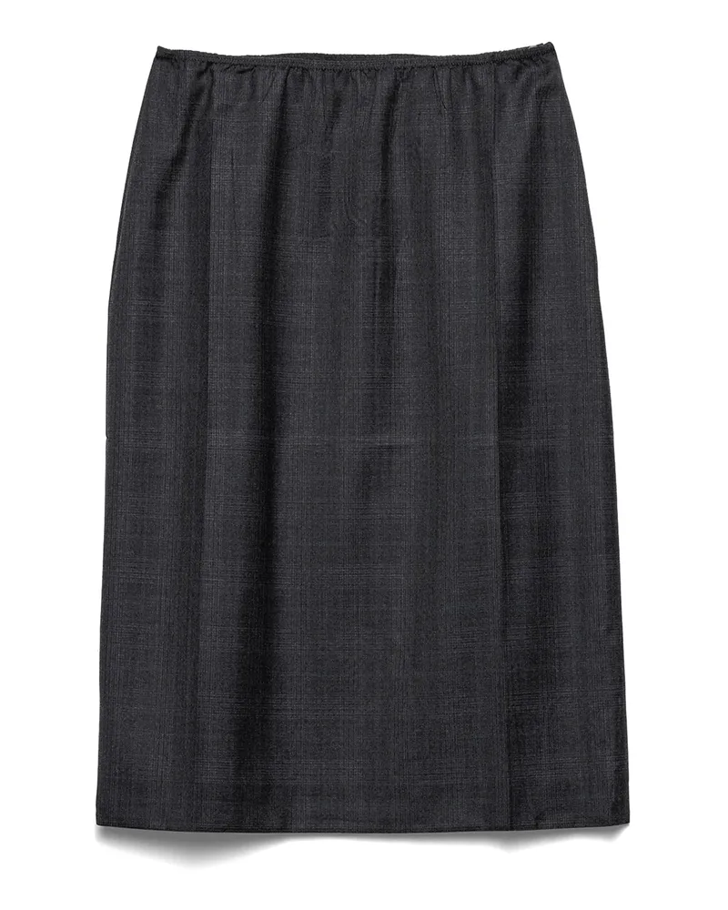 Prada Midirock Aus Kariertem Wollgemisch, Damen, Anthrazitgrau, Größe Anthrazitgrau