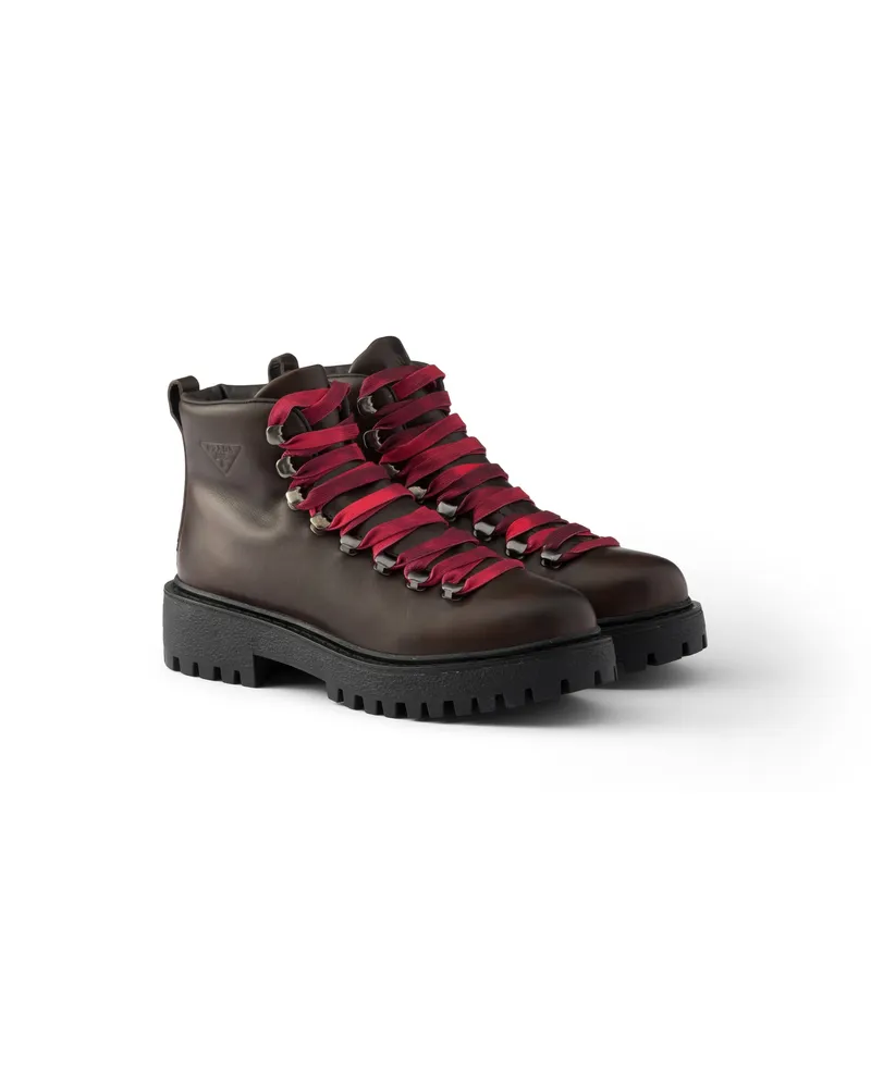 Prada Schnürstiefeletten Aus Leder, Damen, Teak, Größe Teak