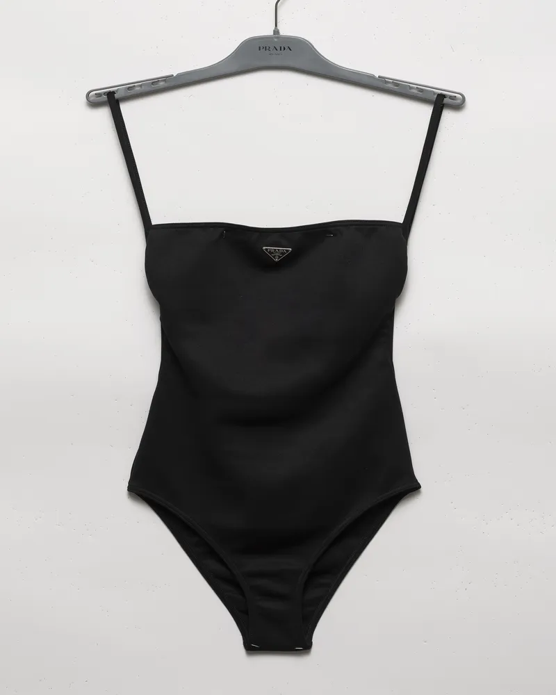 Prada Einteiliger Badeanzug Aus Interlock-strick, Damen, Schwarz, Größe Schwarz