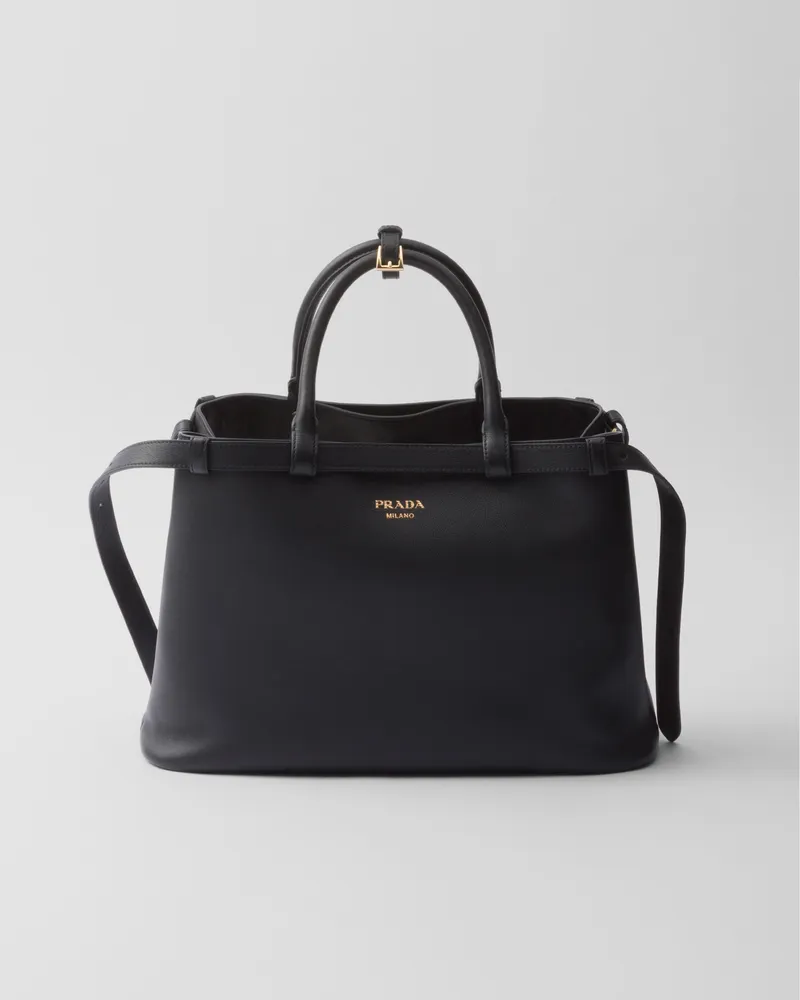 Prada Mittelgroße  Buckle Handtasche aus Leder mit doppeltem Gürtel Schwarz