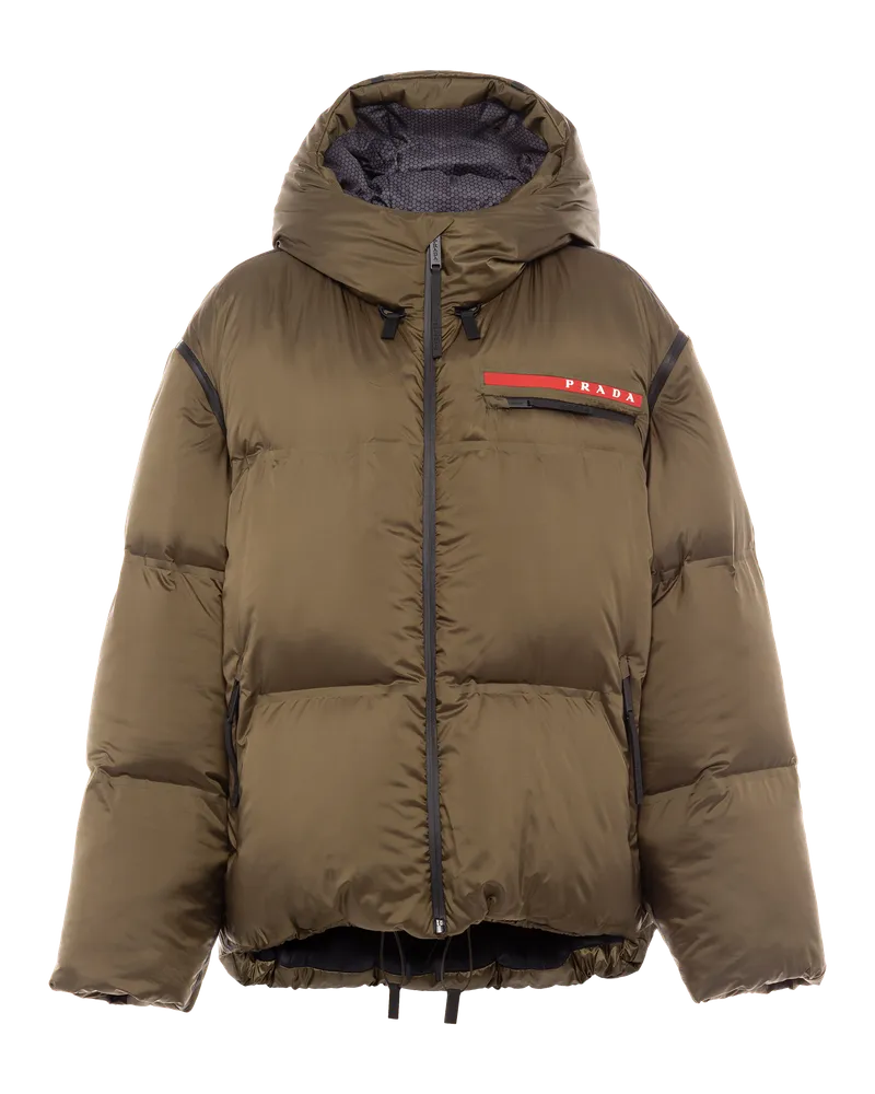 Prada Oversize-Daunenjacke aus technischem Nylon Militärgrün