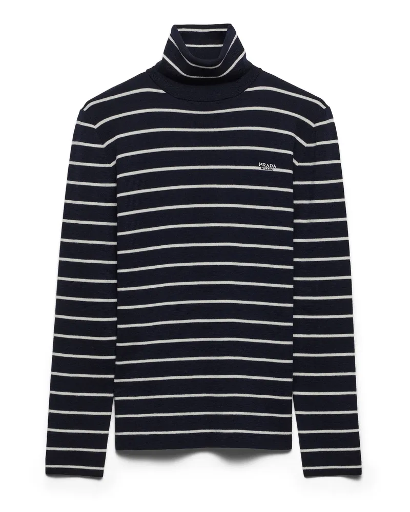 Prada Gestreifter Rollkragenpullover Aus Wolle, Damen, Blau, Größe Blau