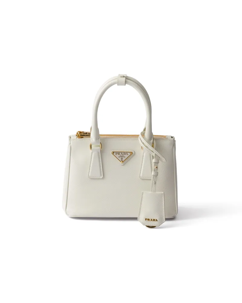 Prada Galleria Mini Bag Aus Saffiano-lackleder, Damen, Weiss Weiss
