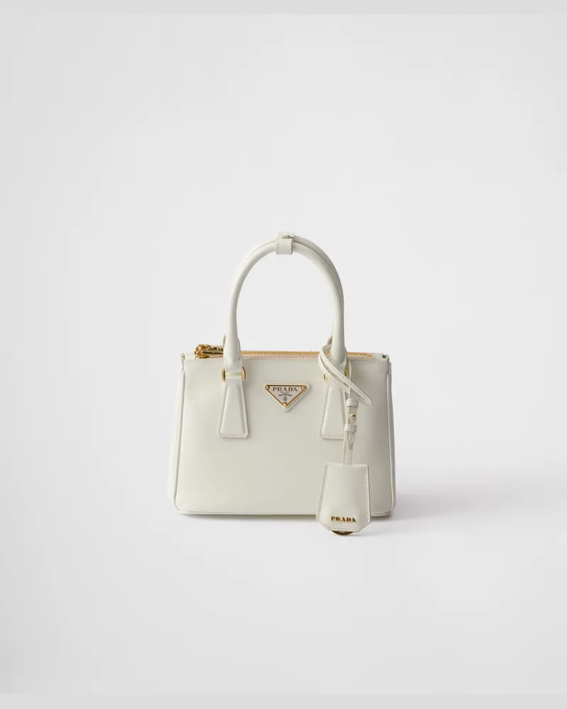 Prada Galleria Mini Bag aus Saffiano-Lackleder Weiss