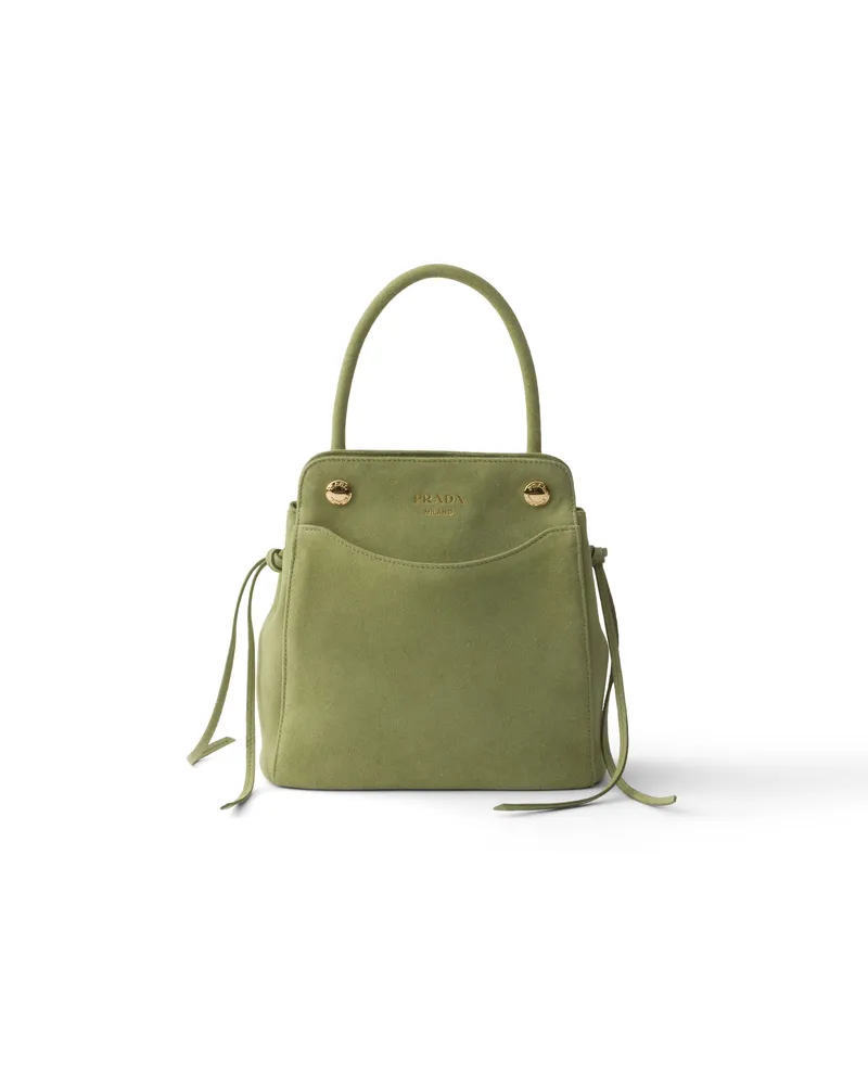 Prada Carry Mini Handtasche Aus Veloursleder, Damen, Agave Agave