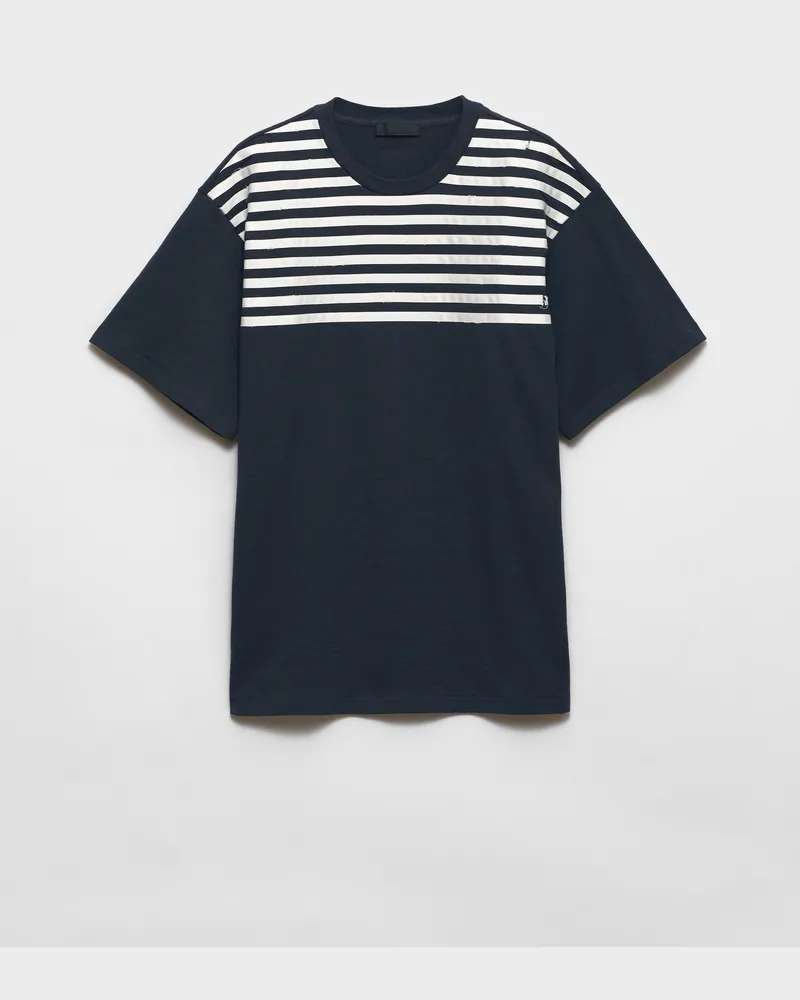 Prada Oversize-T-Shirt aus gestreifter Baumwolle Ostseeblau