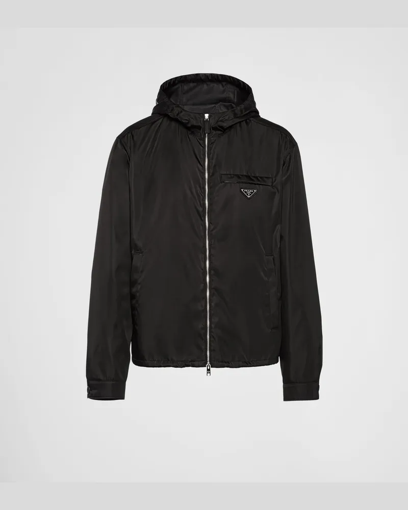 Prada Blousonjacke aus Re-Nylon mit Kapuze Schwarz