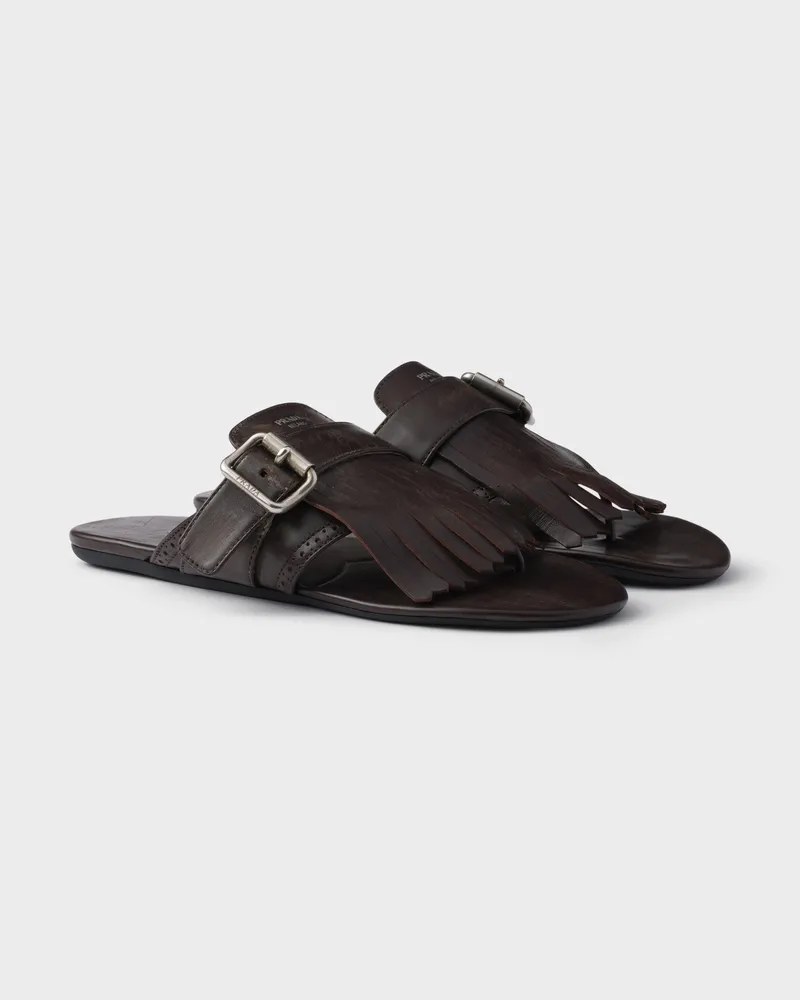 Prada Shuffle Zehensteg-Sandalen aus Leder Dunkelbraun