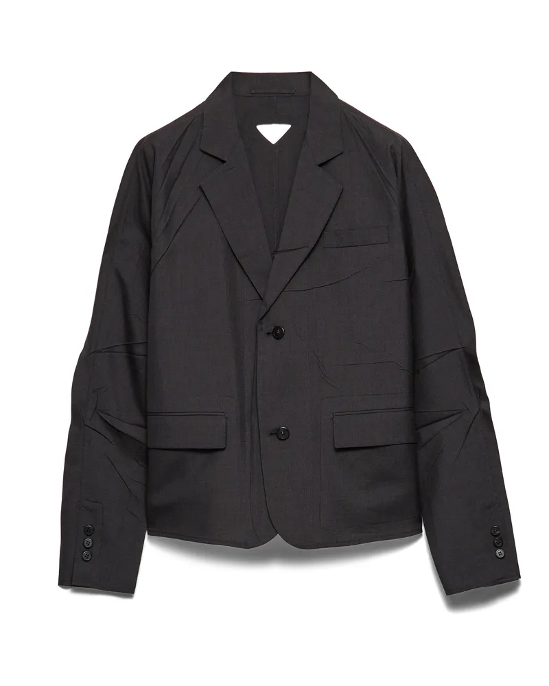 Prada Einreihige Jacke Aus Wolle Und Seide, Herren, Anthrazitgrau, Größe Anthrazitgrau