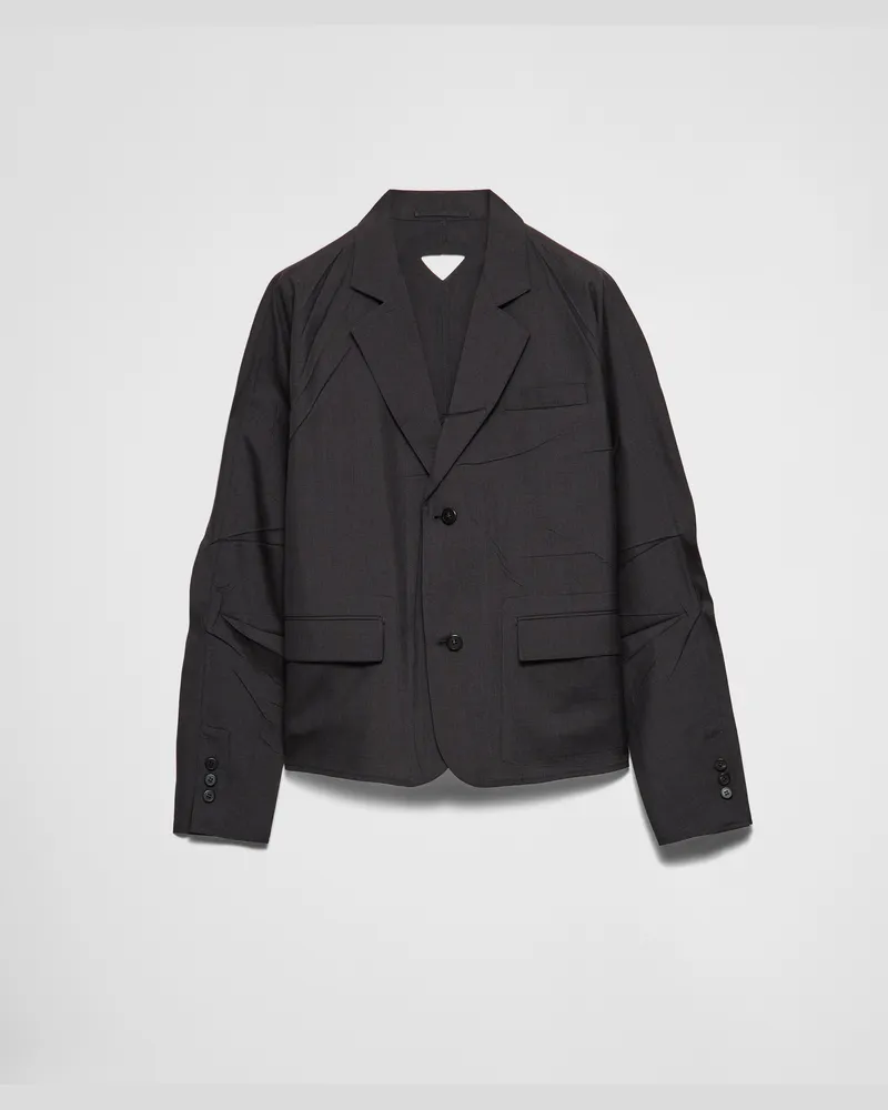 Prada Einreihige Jacke aus Wolle und Seide Anthrazitgrau
