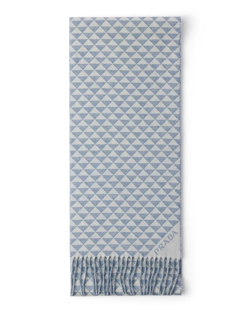 Prada Symbole-schal Aus Doppelwolle Und Kaschmir, Damen, Luftwaffenblau/weiß Luftwaffenblau