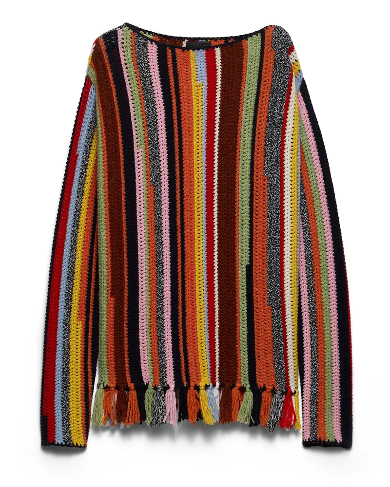 Prada Pullover Aus Mehrfarbiger Wolle Mit Fransen, Herren, Bunt, Größe Bunt