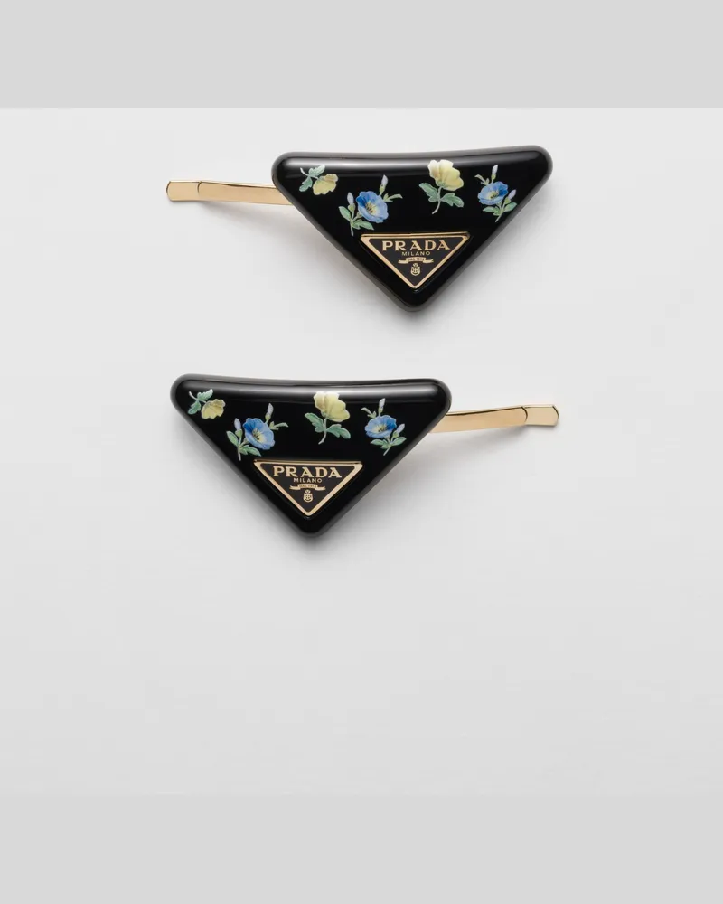 Prada Barrette-Haarspangen aus Plexiglas und Metall Schwarz