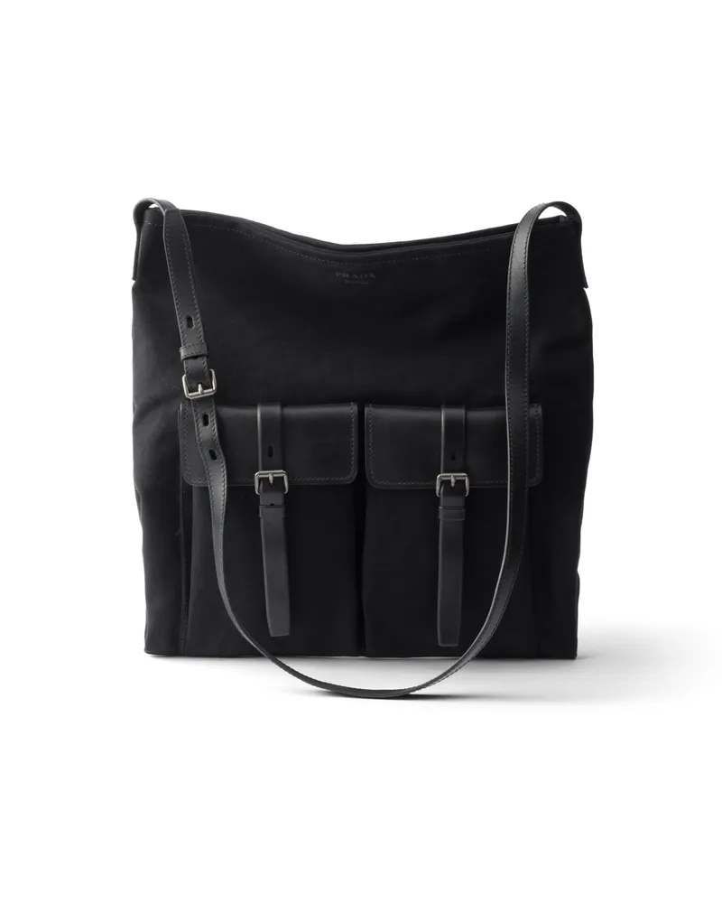 Prada Route Schultertasche Aus Canvas Und Leder, Herren, Schwarz Schwarz
