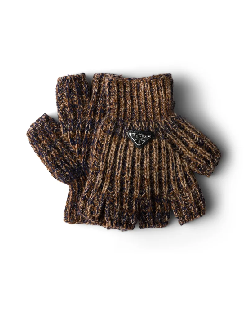 Prada Handschuhe Aus Wolle Und Kaschmir, Herren, Marineblau/rost, Größe Marineblau