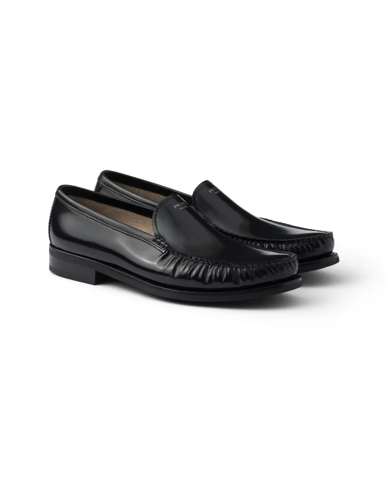 Prada Loafer Aus Gebürstetem Leder, Herren, Schwarz, Größe 11,5 Schwarz