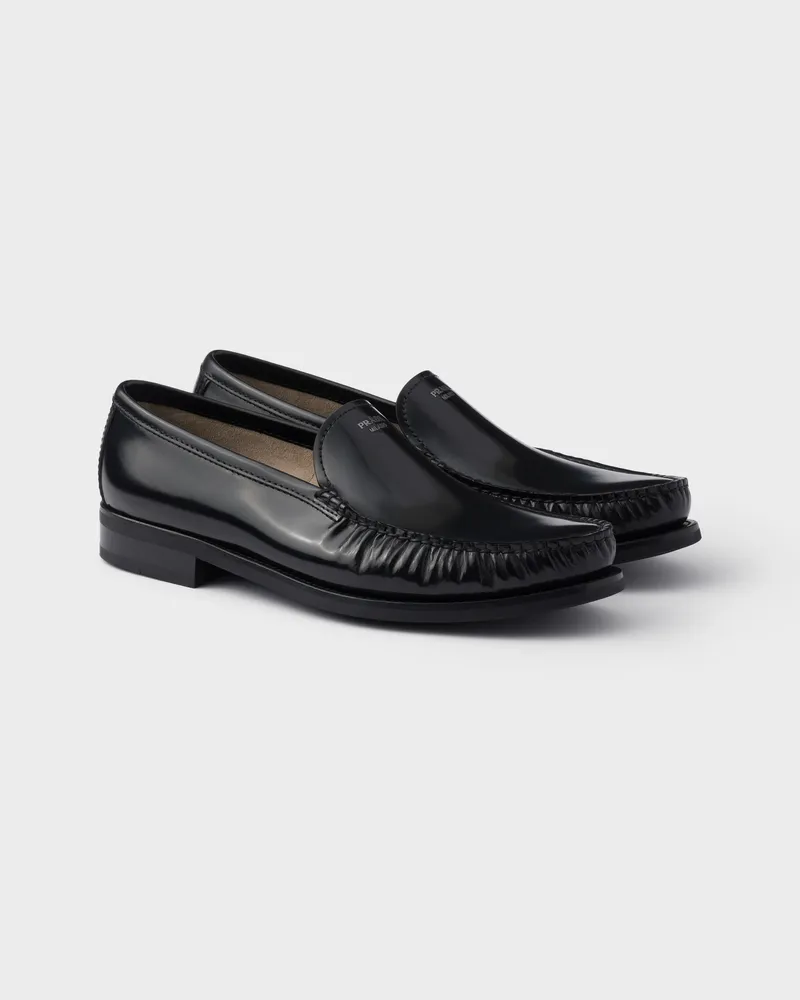 Prada Loafer aus gebürstetem Leder Schwarz