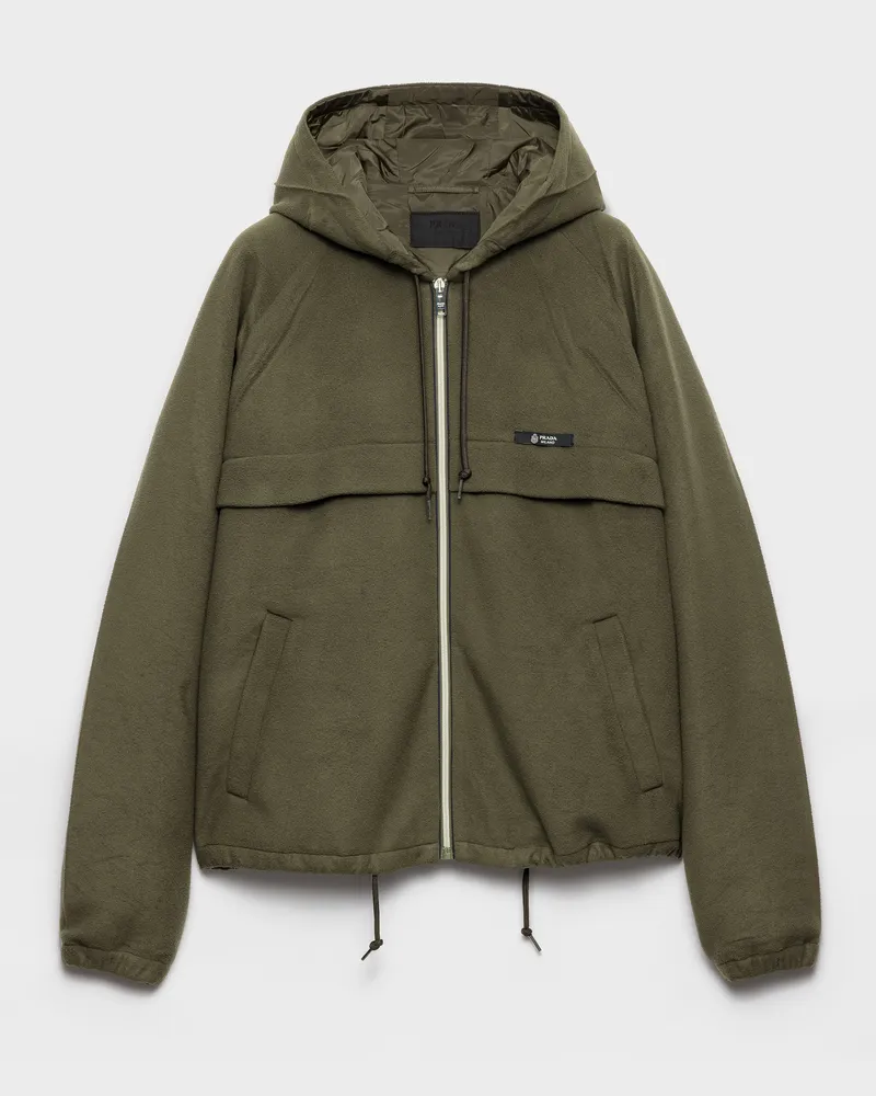 Prada Kapuzenblouson aus technischem Stoff Militärgrün