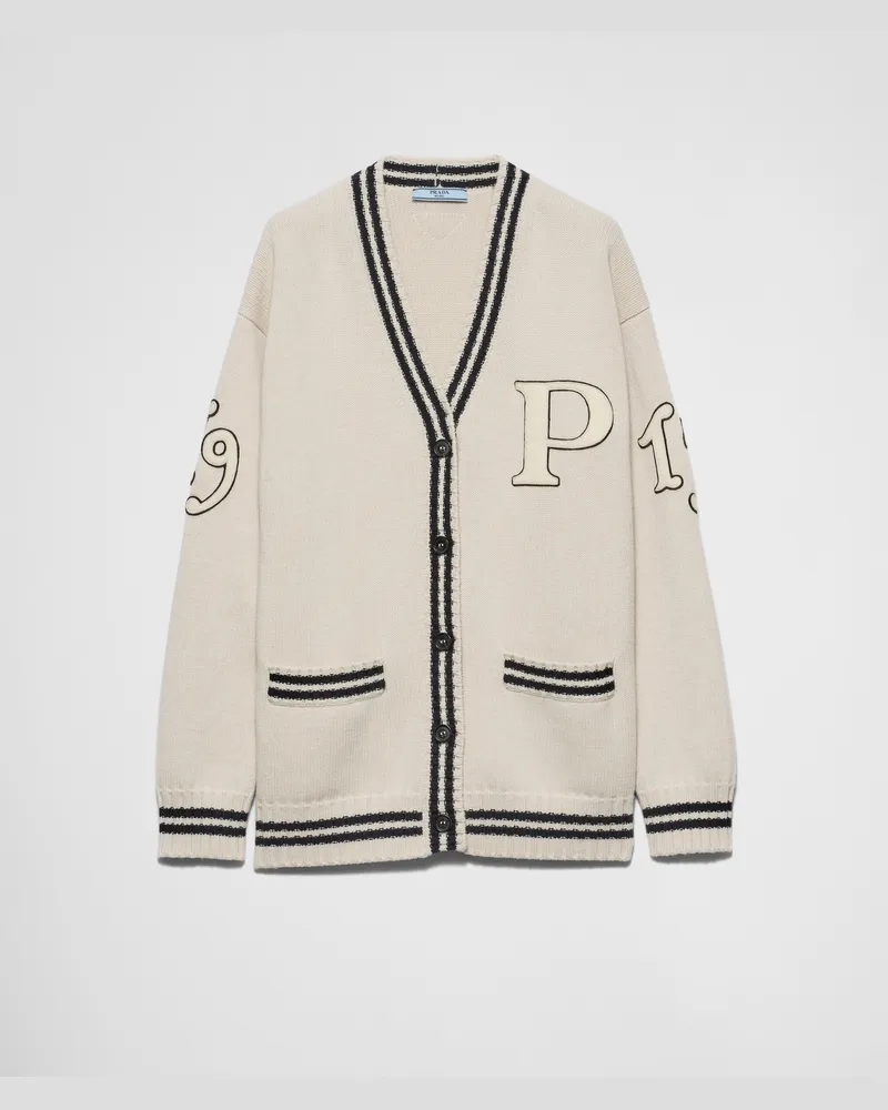 Prada Strickjacke aus Wolle und Kaschmir Elfenbein