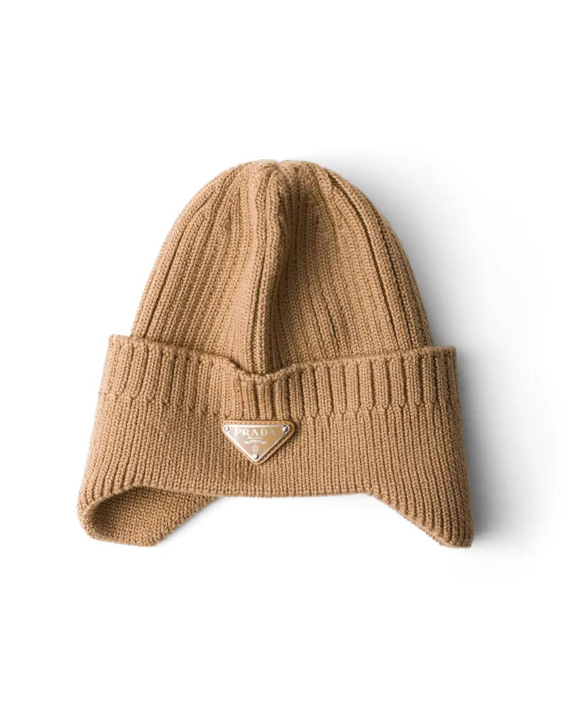 Prada Strickmütze Aus Wolle, Herren, Kamelbraun, Größe Kamelbraun