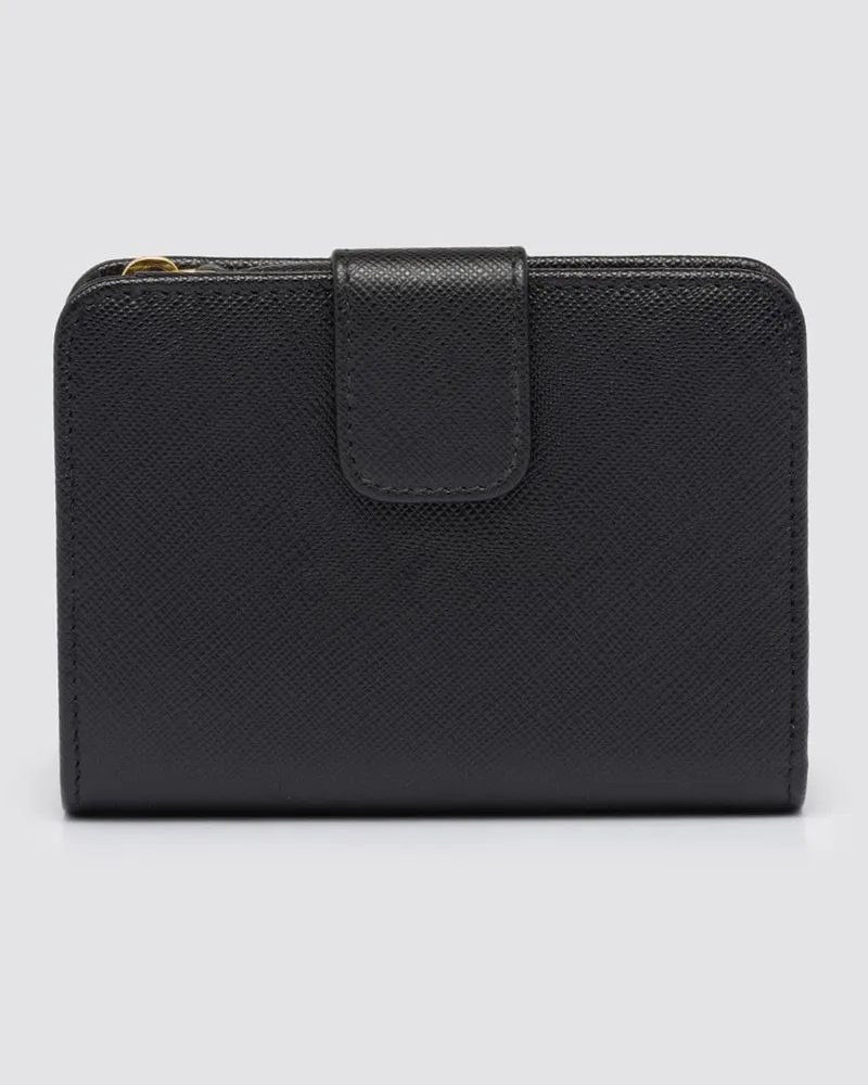 Prada Kleines Portemonnaie aus Saffiano Leder Schwarz