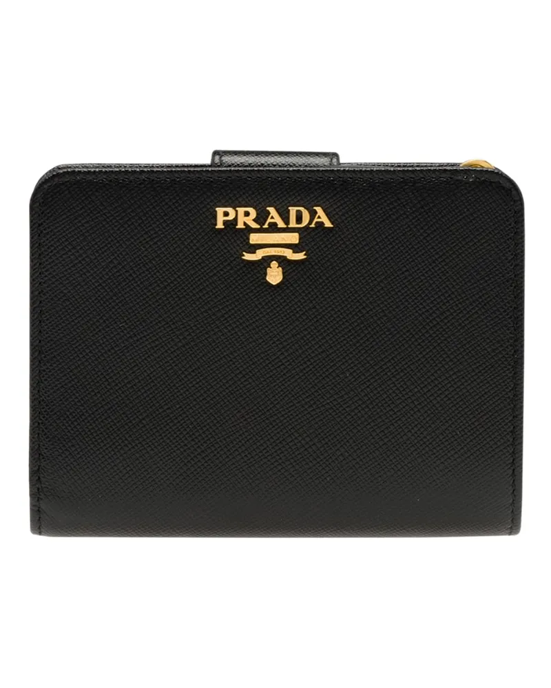 Prada Kleines Portemonnaie Aus Saffiano Leder, Damen, Schwarz Schwarz