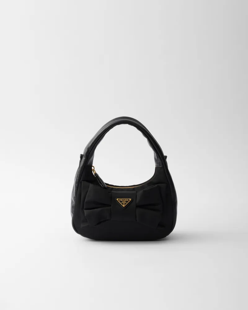 Prada Mini Bag aus Re-Nylon und Nappa-Leder mit Schleife Schwarz