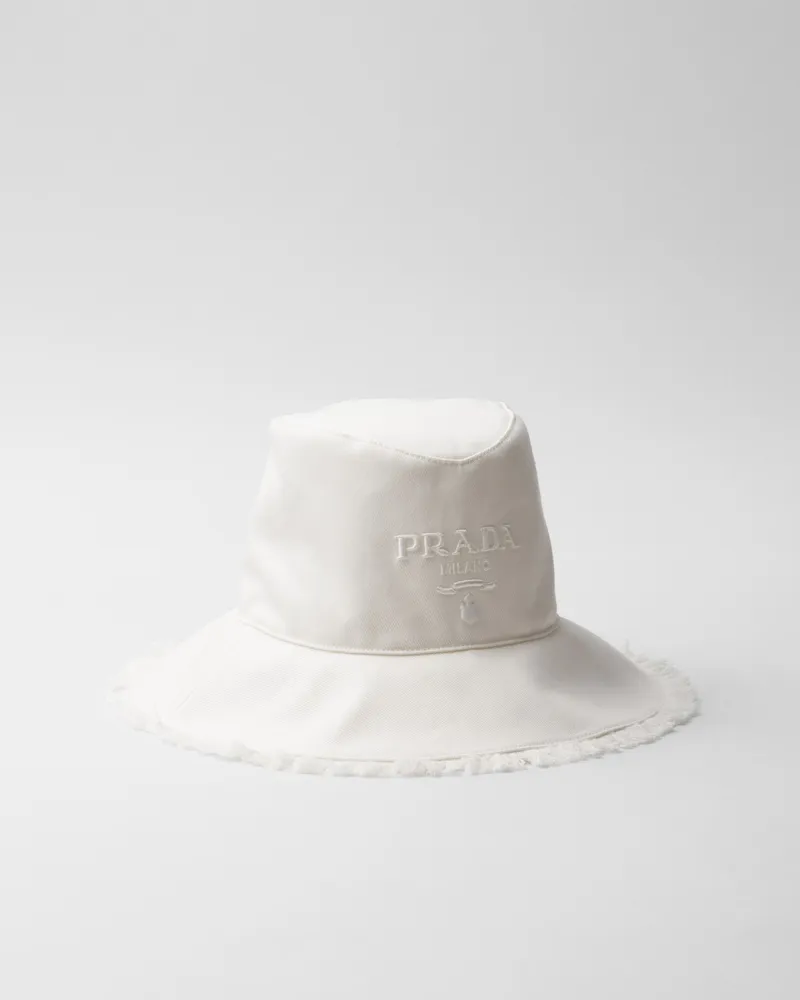 Prada Breitkrempiger Fischerhut aus Drill Weiss