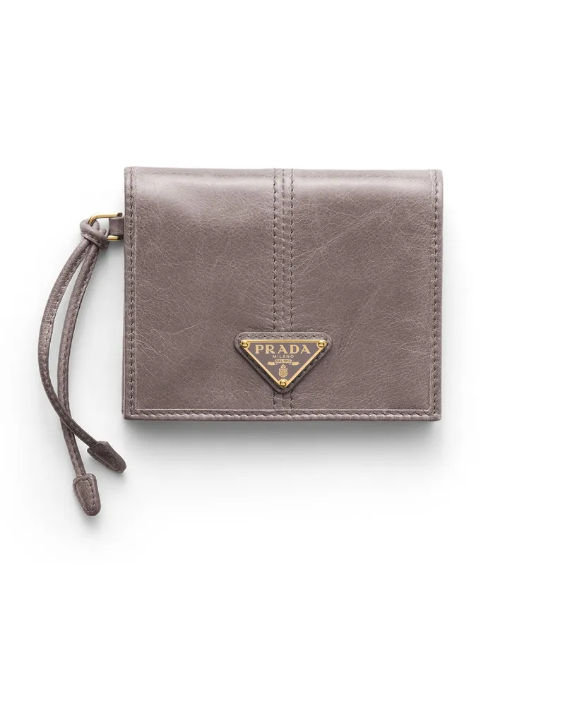Prada Kleine Geldbörse Aus Leder, Damen, Dunkelgrau Dunkelgrau