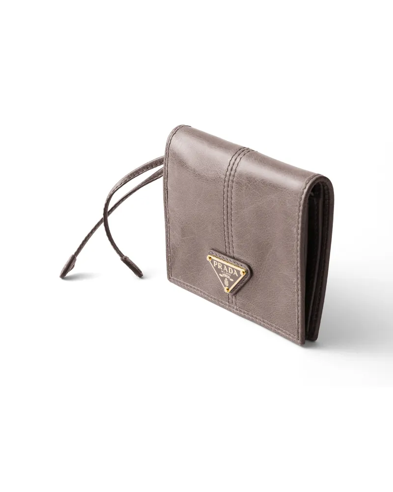 Prada Kleine Geldbörse Aus Leder, Damen, Dunkelgrau Dunkelgrau