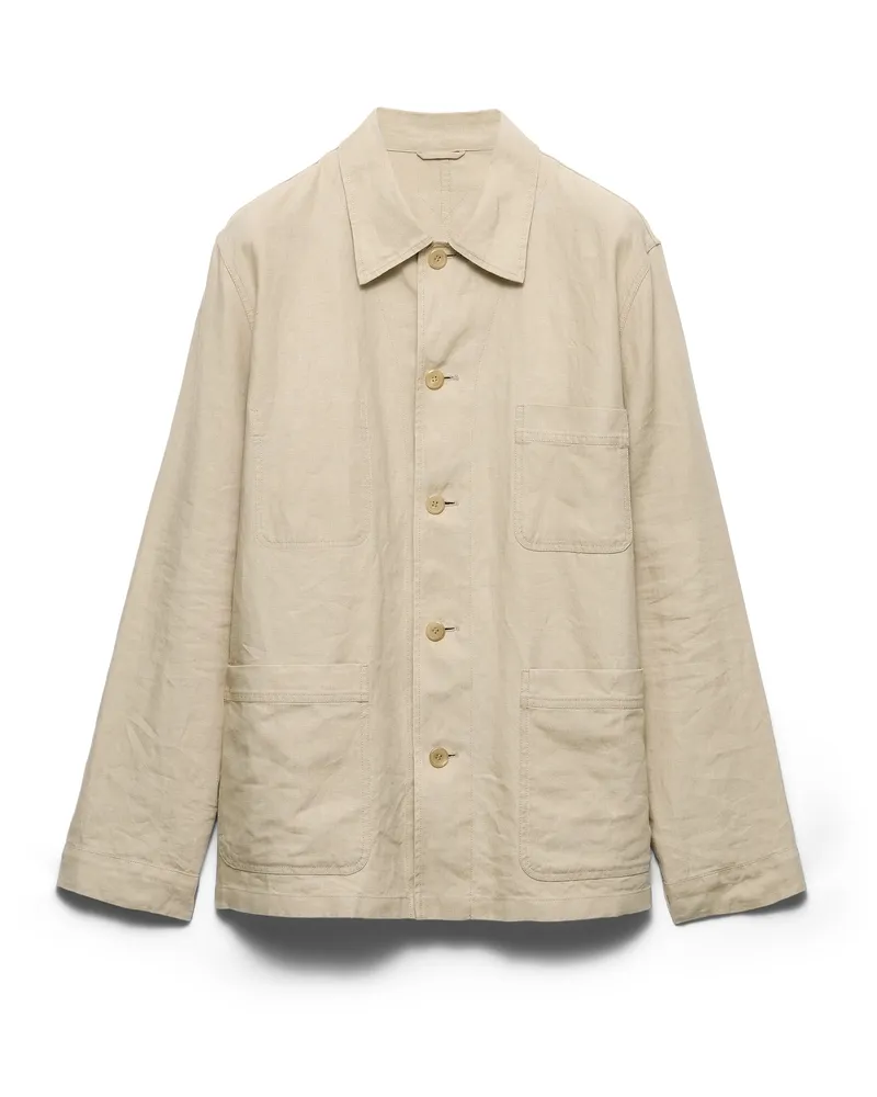 Prada Einreihige Jacke Aus Leinen, Herren, Sandbeige, Größe Sandbeige