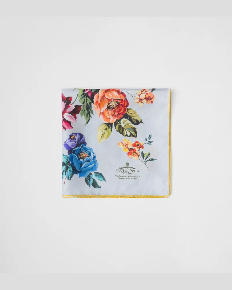 Prada Schal aus Seidentwill mit Print, 55 x 55 Stahlgrau