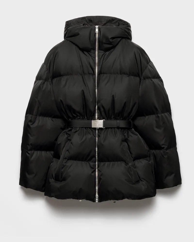Prada Daunenjacke aus Re-Nylon mit Kapuze Schwarz