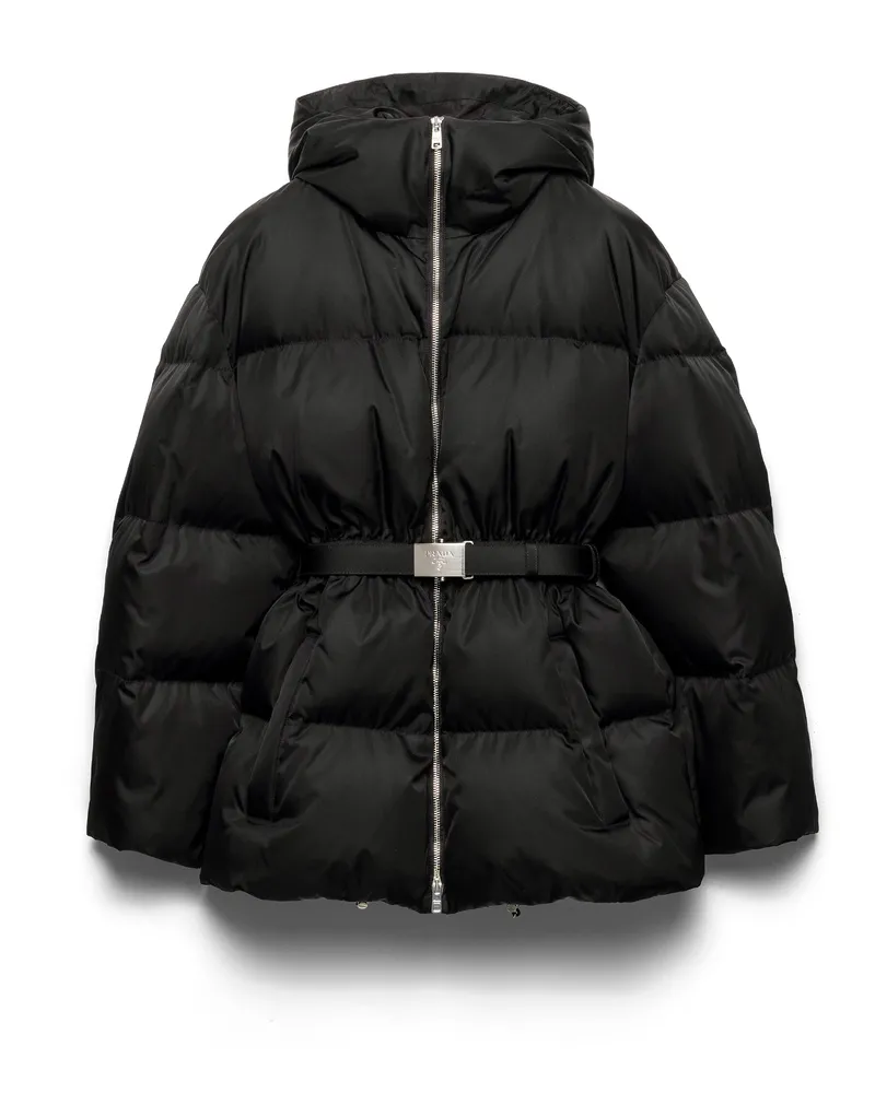 Prada Daunenjacke Aus Re-nylon Mit Kapuze, Damen, Schwarz, Größe Schwarz