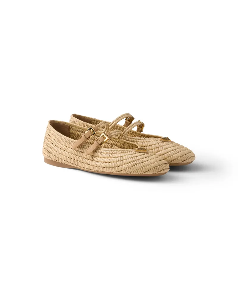 Prada Gehäkelte Ballerinas, Damen, Natur, Größe Natur