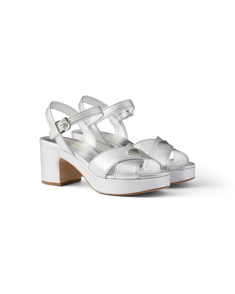 Prada Plateausandalen Aus Nappa-leder, Damen, Silber, Größe Silber